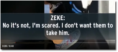 Little Zeke cries and says he is scared (at t=3:00) as his dad is taken away by immigration officials (25 July 2019)