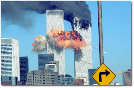 At 9:03 AM hijacked United flt 175, a Boeing 767 from Boston, crashes into south tower (2 WTC) on 11 Sept 2001