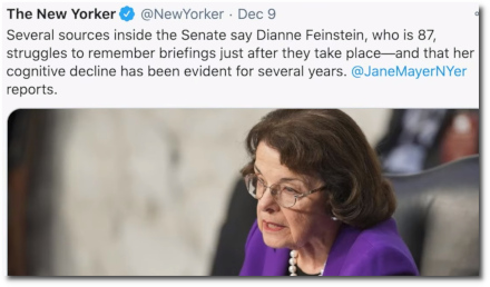 Dianne Feinstein is old and senile and has no business being in the Senate, where we so badly need our best-n-brightest minds right now (11 Dec 2020)