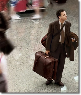 Tom Hanks as Viktor Navorski in The Terminal (by Steven Spielberg)