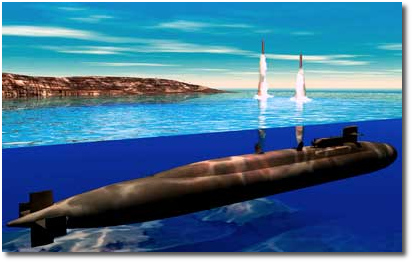 A nuclear-powered ballistic-missile submarine launches its missiles